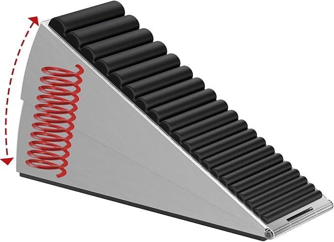 Heavy Duty Door Stopper, Adjustable Spring Large Stopper, 3 Inches High Tall Wedge Stoppers for Bottom of Door, Door Stop Suits Any Heavy Door, Silver