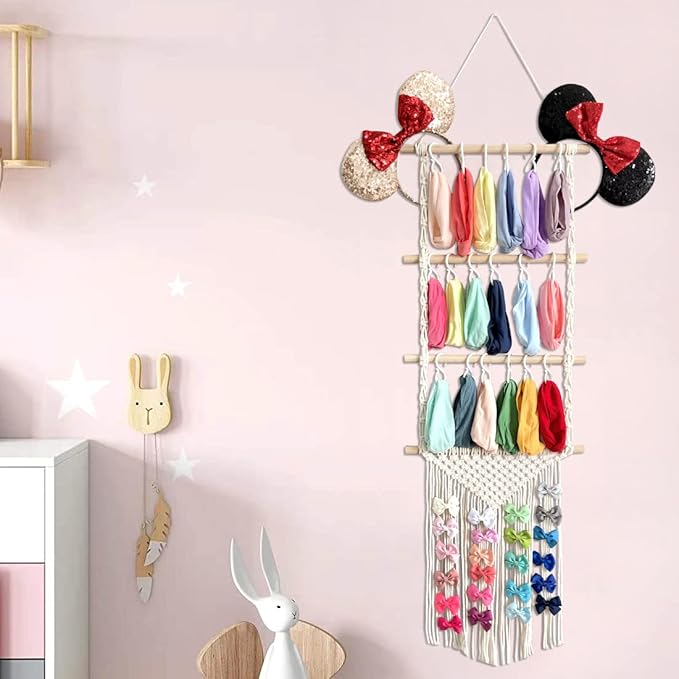 Headband Holder Hair Bows Organizer for Girls, Baby Headbands Hair Accessories Organizer Storage Wall Hanging Decor for Toddler Girls Room