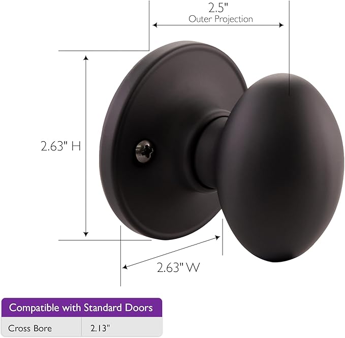 Design House 779165 Egg Dummy Door Knob Matte Black