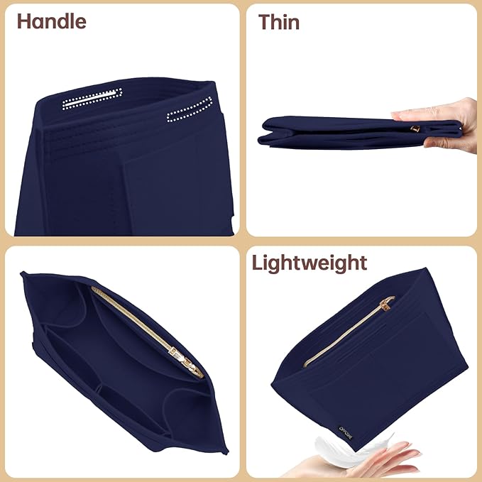 OPPOSHE Purse Organizer Insert for Longchamp Le Pliage, Premium Felt Long Champ Bag Handbag Women, Tote Organizer Insert with 6 Compartments (Small, Navy)
