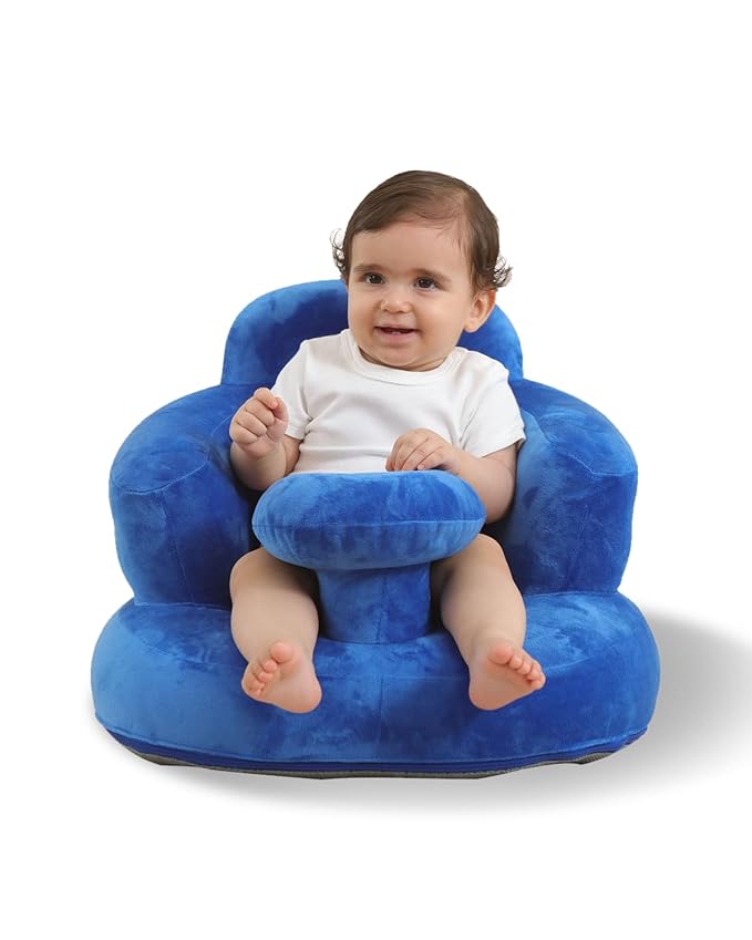 AGITVPS Velvet-Covered Inflatable Baby Seat with Built-in Pump | A Supportive Bumbo Seat for Babies 3-36 Months | Perfect for Learning to Sit, Feeding, Floor Time & Camping (Velvet Tray-Blue)