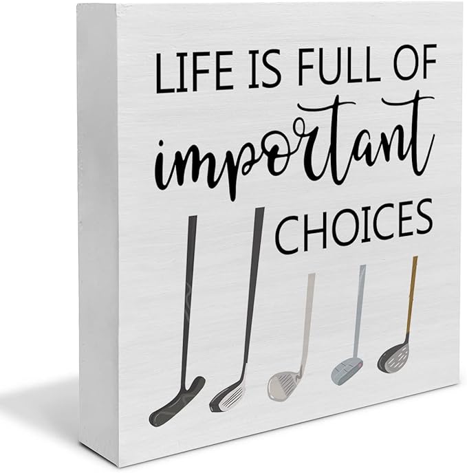 Important Choices Golf Wooden Box Decor Desk Golfer Rustic Home Office Shelf Wall Decoration Gift for Him