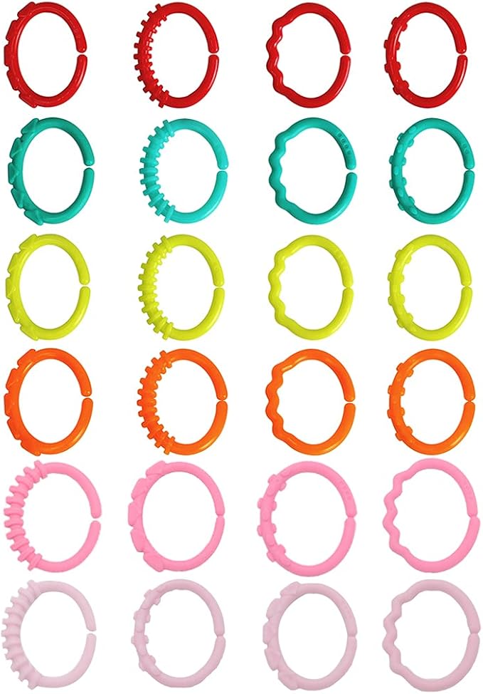 24 Pack Baby Rings Link Toys for Hanging Toy, Connecting Rings Toys for Infant Boy Girl, Early Learning Toys Car Seat and Stroller Travel Accessory Set with Storage Box