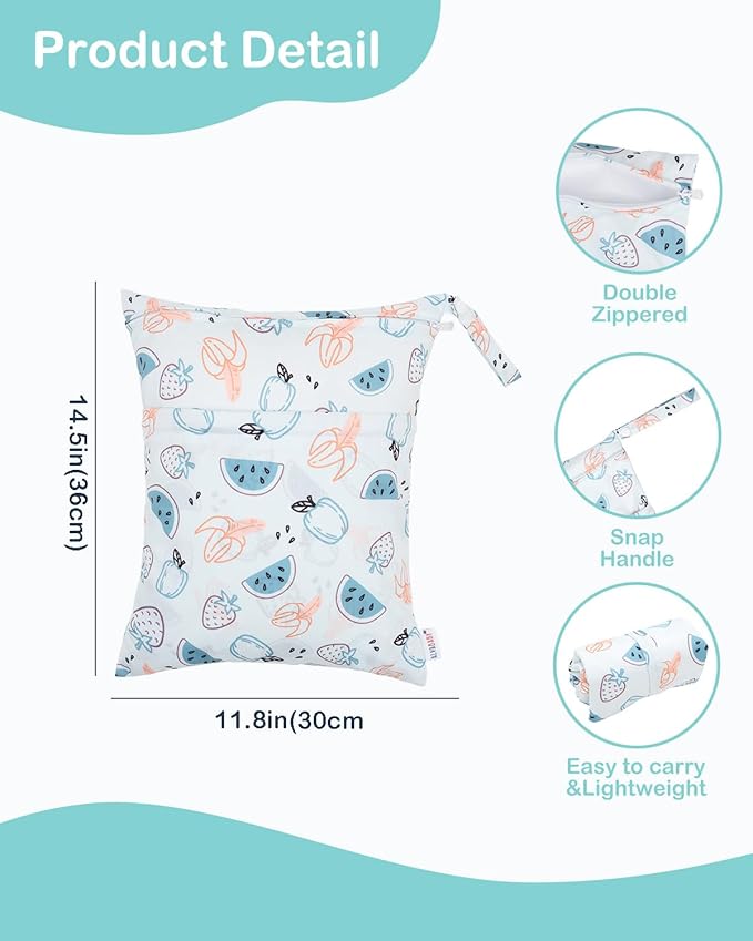 ALVABABY 2pcs Waterproof Wet Dry Bags,Reusable with Two Zippered Pockets,Baby Cloth Diaper,Travel,Beach,Pool,Daycare,Soiled Baby Items,Yoga Gym Bag,Swimsuits or Wet Clothes 2LW04