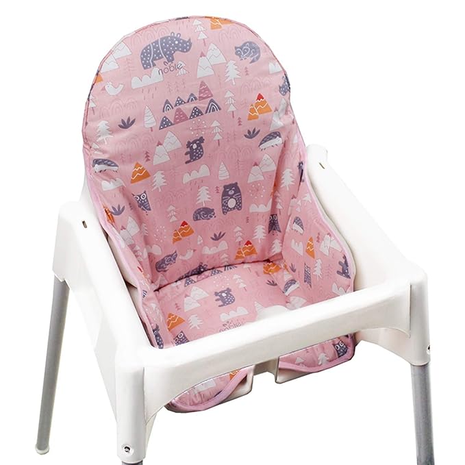 ZARPMA Cotton Seat Covers for IKEA Antilop Highchair,Cotton Surface and Padded,Forest Pattern Foldable Baby Highchair Cover for IKEA Child Chair Cushion (Pink Forest)
