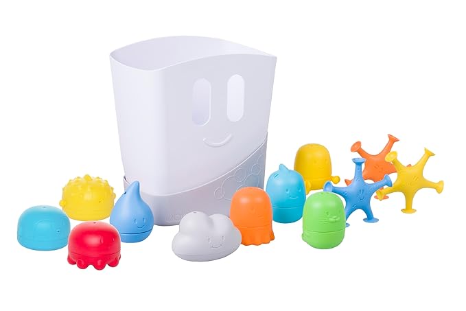 Ubbi Baby Bath Time Essential Gift Set, Stand Up Draining Bath Toy Bin, Dishwasher Safe, White