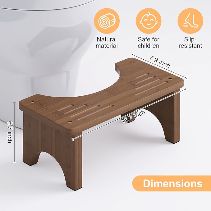 Uaniar 2 Pack Wood Squatting Potty Stool for Adults, Bamboo Toilet Stool Squat Adult, 6.7" Solid Wood Poop Step Stools for Bathroom, Non-Slip Toilet Foot Stools, Brown