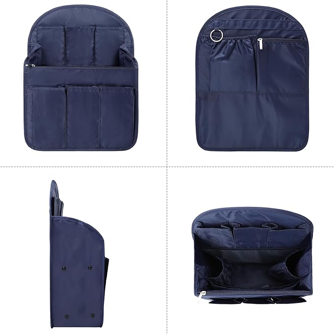 Surblue Backpack Organizer Insert Liner Hanging Travel Rucksack Purse and Handbag Insert Pocket, High-capacity Divider Foldable Nylon Shoulder Bag Organizer for Men and Women, (Navy, L)