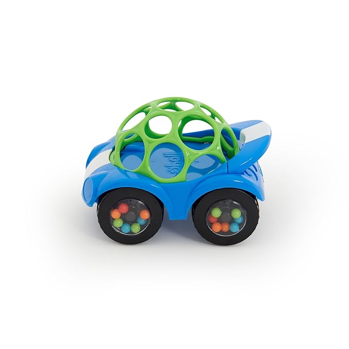 Bright Starts Oball Easy Grasp Rattle & Roll Toy Sports Car BPA-Free Infant Crawling Toy, Age 3 Months and up, Blue/Green (Pack of 6)