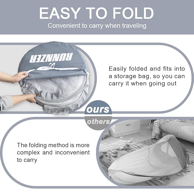 L RUNNZER Pop Up Baby Crib Tent, Crib Net Canopy to Keep Baby in, Crib Mosquito Net with Viewing Window, Soft Mesh Cover & Pop Up Structure