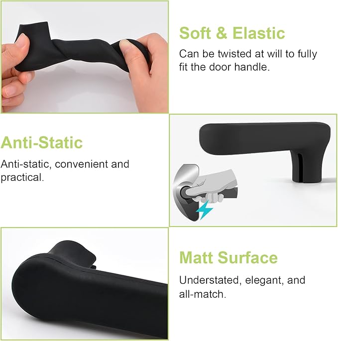 Door Handle Covers, 4Pcs Matte Black Silicone Door Handle Glove Covers Door Knob Covers Anti-Static Safety Door Lever Protectors for Flat Square Door Levers