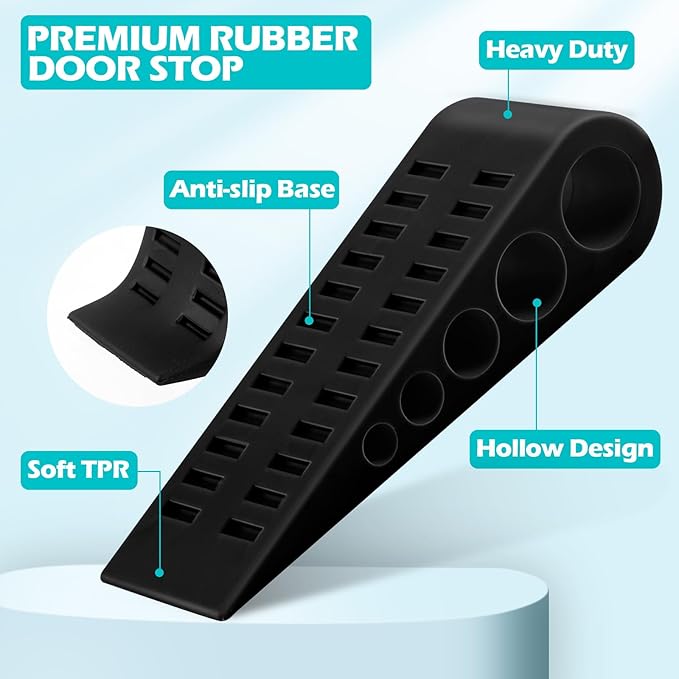 Tuanse 12 Pack Rubber Door Stoppers for Bottom of Door Stop Wedge with Holder Heavy Duty Doorstop for Home Office Dorm Classroom Garage Stackable on Multi Floor Carpet(Black)