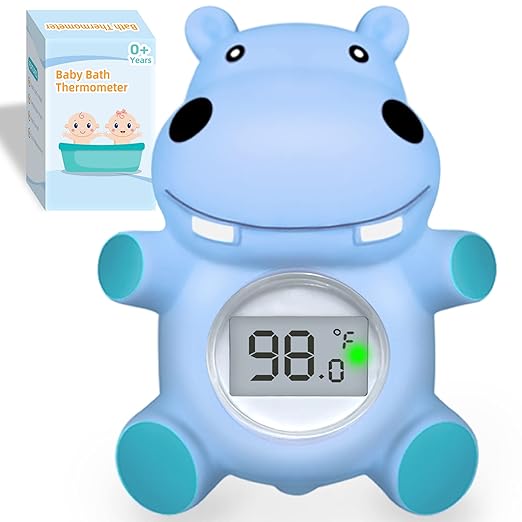 Baby Bath Tub Thermometer for Newborn - Bathtub Water Temperature Thermometer for Toddler, Safety Floating Bathing Tub Toy Newborn Bath Essentials, Gift for Mom Kid Girls Boys (Hippo)