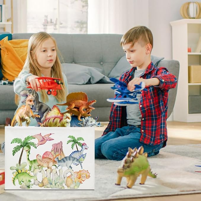 HKEC Rectangle Storage Basket with Handles,Collapsible Toys Bin,Books Box,Gift Basket(DINO)