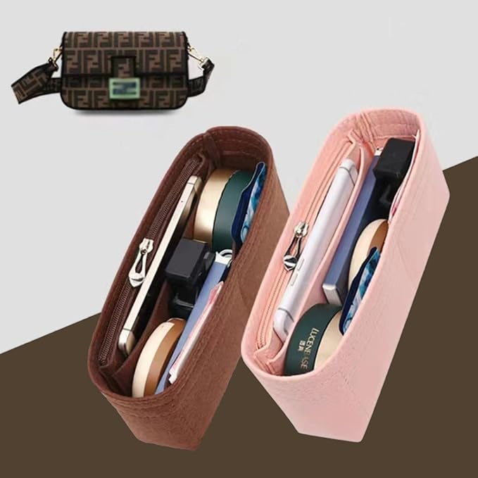 Chispee Felt Bag Organizer Insert with Zipper for Baguette, Small Tote, Mini & Coffee Inner Bladder Storage