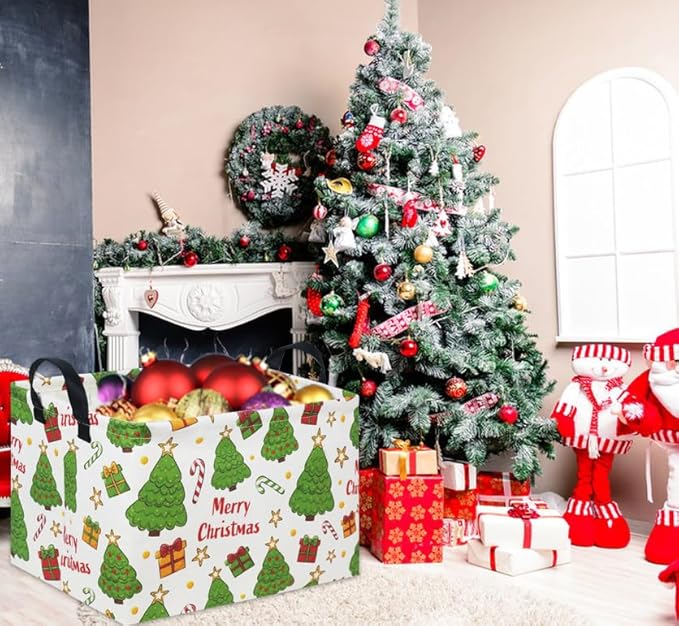 TIBAOLOVER Rectangular Christmas Basket Tree Christmas Gift Baskets for Families Cute Baby Storage Bin Kids Storage Bin Toy Organizer Box Christmas Room Decor for Christmas Parties(Merry Christmas)