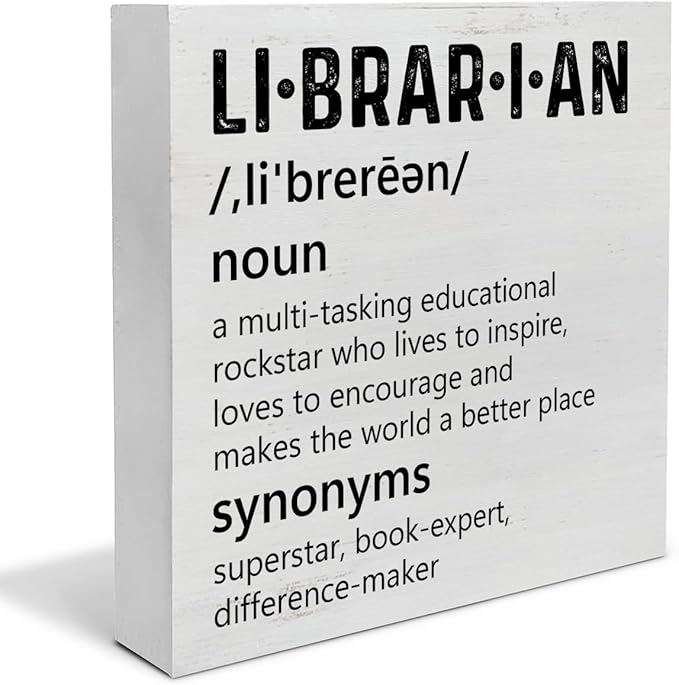 Librarian Definition Wood Box Sign Decor Desk Sign Library Worker Wooden Box Block Sign Rustic Home Library Shelf Wall Decoration Librarian Appreciation Gift