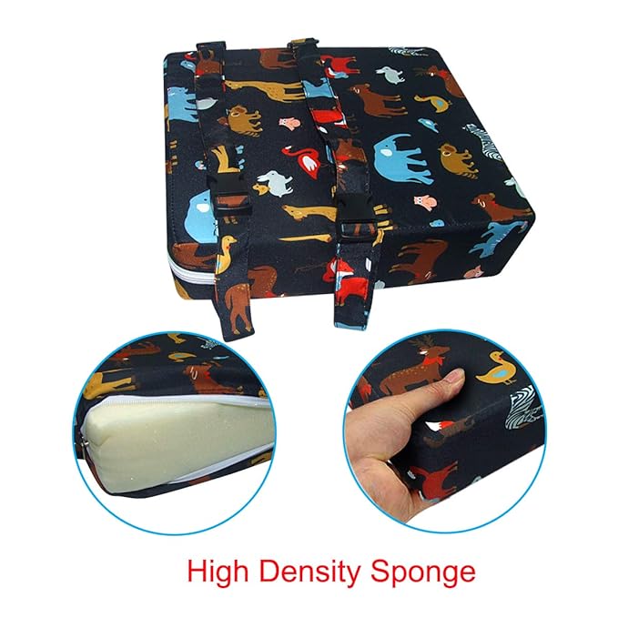 Dining Chair Heightening Cushion Portable Dismountable Adjustable Highchair Booster for Baby Toddler Kids Infant Washable Thick Chair Seat Pad Mat (Black)