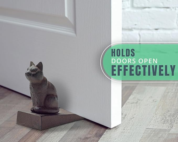 Comfify Vintage Cast Iron Cat Door Stop – One Decorative Wedge with Felt Bottom – Rust Brown Finish