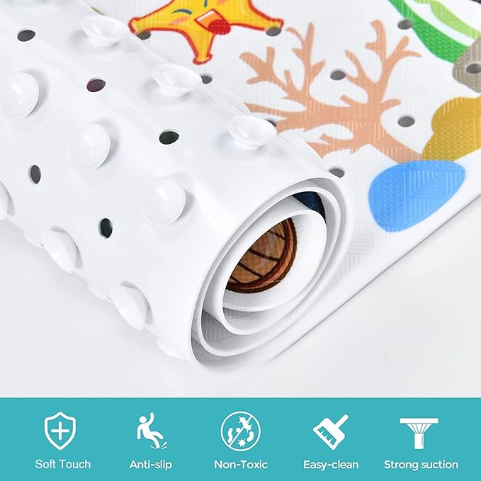 Tubozadi Baby Bath Mat for Tub Kids Non Slip Bathtub Mats Baby Extra Long 40X16 Inch Bathroom Toddler Anti Slip Shower Mat with Suction Cups & Drain Holes,Machine Washable,Whale