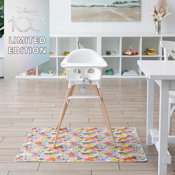 Bumkins Disney Baby Splat Mat for Under High Chair, Babies Toddlers Eating Mess Mat, Waterproof Reusable Cloth for Arts and Crafts, Play Mat for Kids, Fabric 42inx42in, 100 Years of Fun
