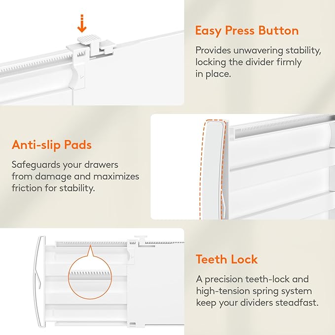 Lifewit 5" Tall 6 Pack Drawer Dividers, 30-47cm/11.5-18.5" Expandable Drawer Divider for Clothes, Adjustable Dresser Drawer Organizers, Drawers Separators for Dresser/Bathroom/Closet/Kitchen White