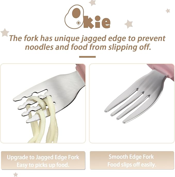 Qkie Toddler Utensils, Toddler Forks and Spoons, Baby Spoons Self Feeding, Stainless Steel Baby Silverware with BPA Free Silicone Easy Grip, 8 Months+