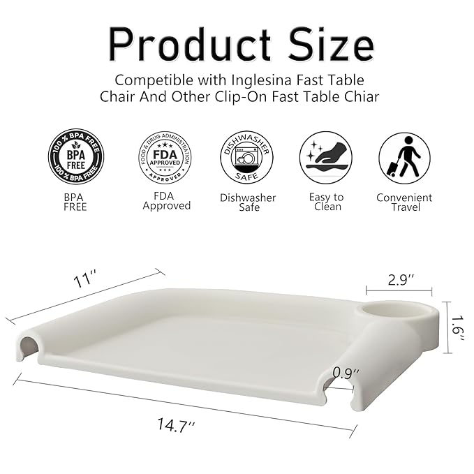 Baby Dining Tray Compatible with Inglesina Fast Table Chair Silicone Baby Feeding Tray for Clip-On Fast Table Chair Dishwasher Safe BPA Free Silicone Removable Dining Tray Accessory -White