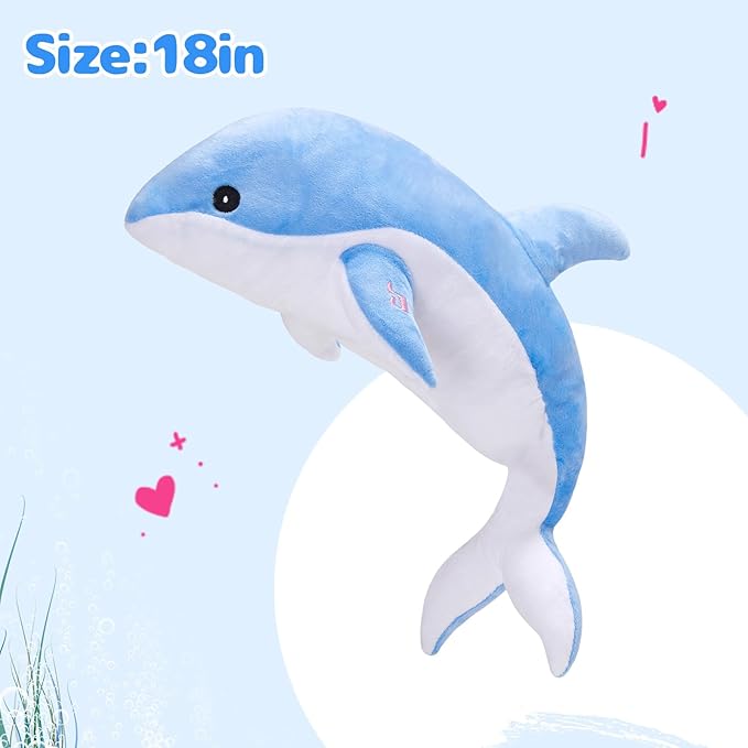 Glow Guards Light up Musical Stuffed Dolphin Ocean Life Soft Plush Toy with LED Night Lights Nursery Songs Glow Singing Sea Animals Birthday for Toddler Kids, 18''
