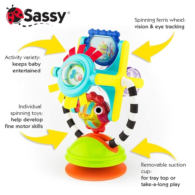 Sassy Fishy Fascination Station 2-in-1 Suction Cup High Chair Toy, Developmental Tray Toy for Early Learning, Ages 6+ Months