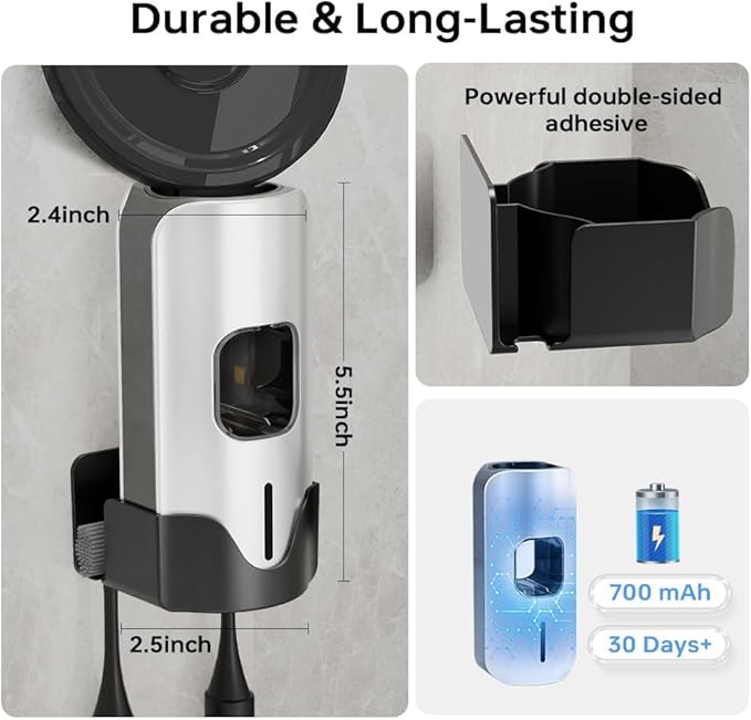 Smart Automatic Electric Toothpaste Dispenser for Kids - Wall Mounted Bathroom Squeezer with 3-Level Adjustment & 2 Toothbrush Slots (White)