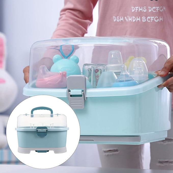 Toyvian Baby Bottle Dryer Portable Drying Rack Storage Box Organizer Case Portable Feeding Tool Kitchen Cabinet for Home Travel Drainer Baby Supplies, 14X10X10 Inches