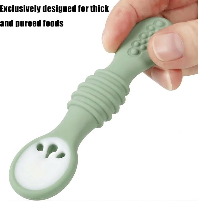 PandaEar 6 Pack Silicone Baby Spoons for Baby Led Weaning, First Stage Baby Toddler Self Feeding Utensils 6+ Months (Blue Green Beige)