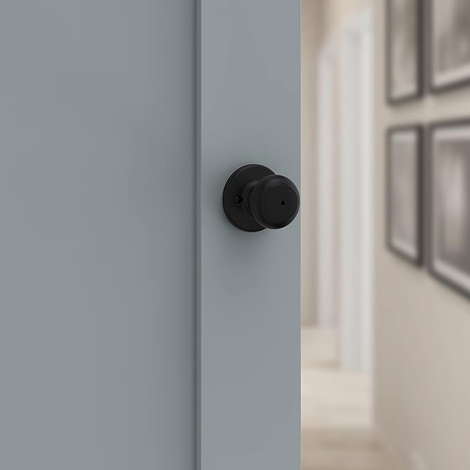 Kwikset Cove Interior Privacy Door Knob with Lock, Door Handle For Bathroom and Bedroom, Matte Black Keyless Turn Lock Doorknob