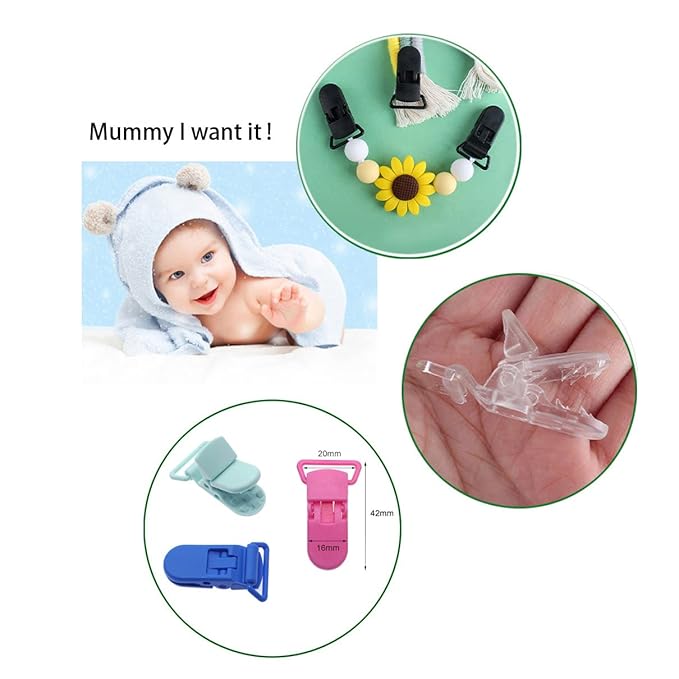 Sutoyuen 25Pcs Pacifier Clips Holders Suspender Mitten Binky Clip for DIY Dummy Chain Baby Blankets Bib Holder Suit for 20mm Ribbon (Black)