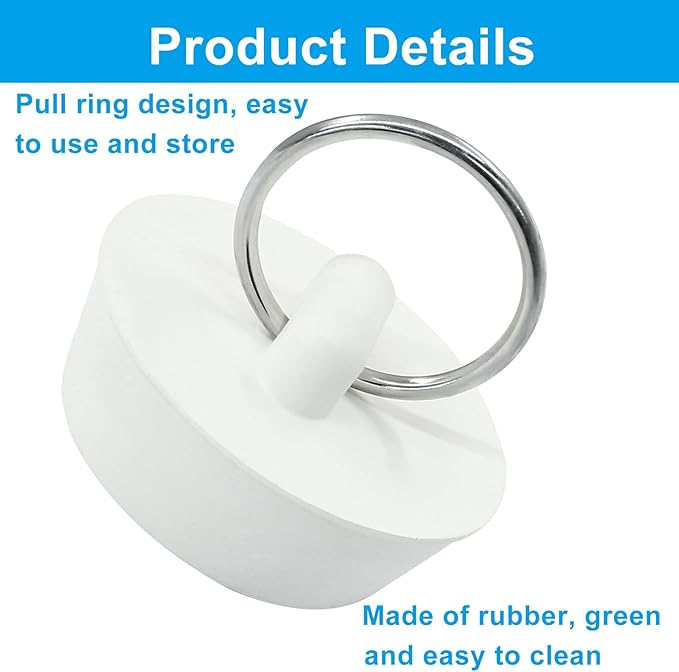 2 Pack Universal Drain Stoppers, Rubber Bathroom Stopper 1-1/4 Inch Bathtub Plug, Hanging Ring Sink Stopper for Bathroom Kitchen Sink Tub