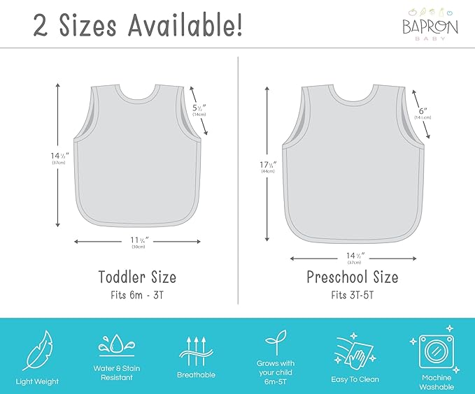 BapronBaby Flutter Boho Floral Bapron - No Neck Tie Safer Bib for Baby & Toddler - Soft Waterproof Stain Resistant - Machine Washable - Sz Preschool 3-5yrs