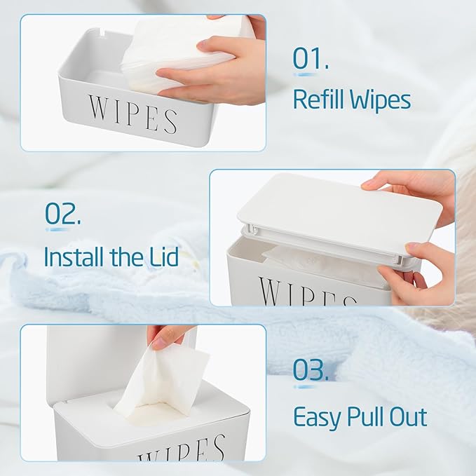 Singhoow 4 Pack Baby Wipes Dispenser Refillable Wipe Holder with Lid Toilet Wipes Container for Bathroom Tissue Paper Storage Box for Home Office (White)