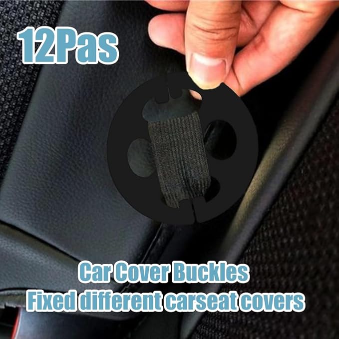 24PCS Car Seat Cover Plum Plate Metal Hooks, 12Pcs Plastic Car Seat Covers Chucks and 12Pcs Metal Hooks Locking Clip Plastic Card Fixed Fastener Buckle for Car (Black)