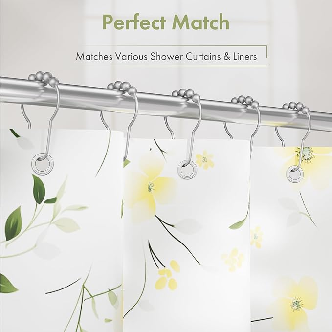 Amazer Shower Curtain Hooks, Decorative Shower Curtain Hooks Rust Proof Stainless Steel Shower Curtain Hooks, Shower Hooks for Shower Curtain Bathroom 12PCS, Space Silver