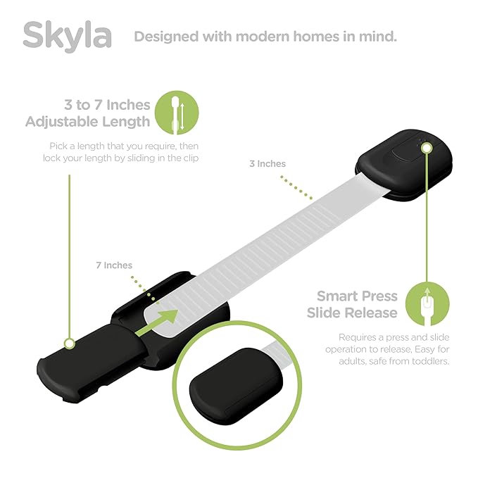 SKYLA HOMES Baby Locks Child Safety Cabinet Proofing - Safe Quick and Easy 3M Adhesive Cabinet Drawer Door Latches No Screws & Magnets Multi-Purpose for Furniture Kitchen Ovens Toilet Seats