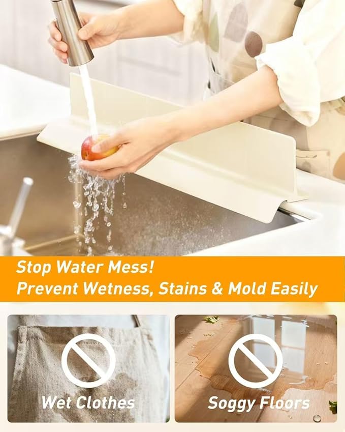 Kitchen Sink Splash Guard 18" Silicone Water Guard with Strong Suction Cups, Faucet & Countertop Protector, Bathroom & Sink Edge Splash Guard Strip, Easy Install, Dishwasher Safe-Cream