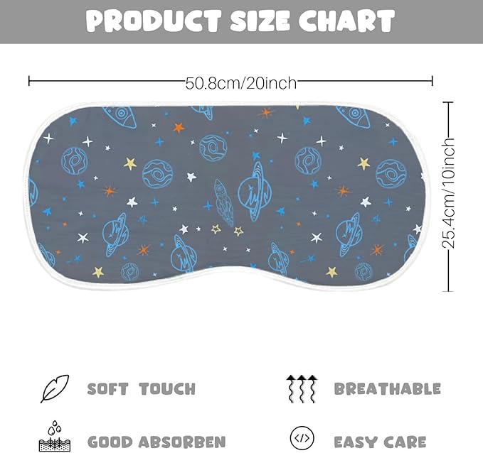 Spriggenix 6 Pack Baby Burp Cloths for Boys Girls, Soft Cotton, Space Rocket Theme Design, Super Absorbent Baby Burping Cloths for Newborns, Machine Washable and Reusable Baby Spit-Up Cloths