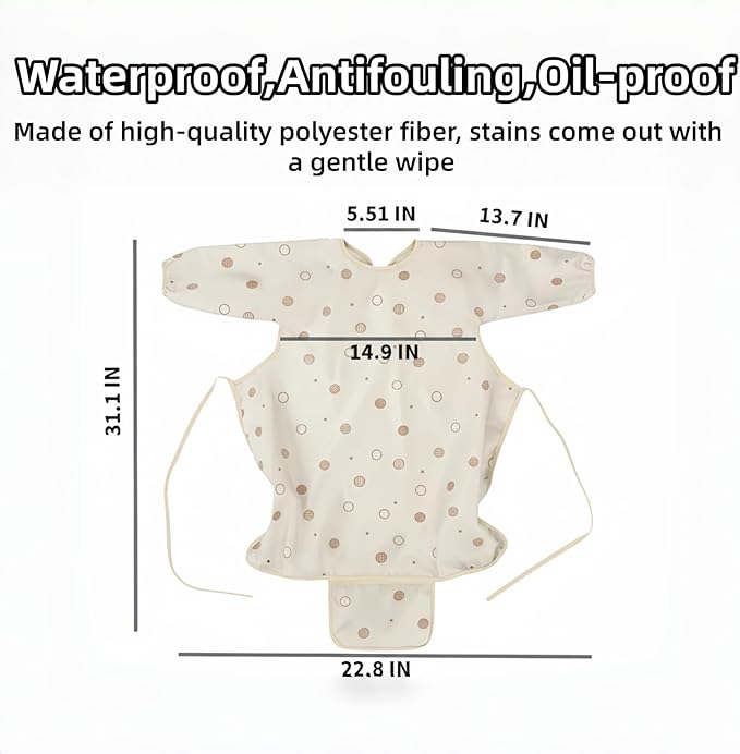 MOTEERLLU Coverall Baby Feeding Bib for Eating,Long Sleeves Bib Attaches to Highchair and Table,Weaning Bibs