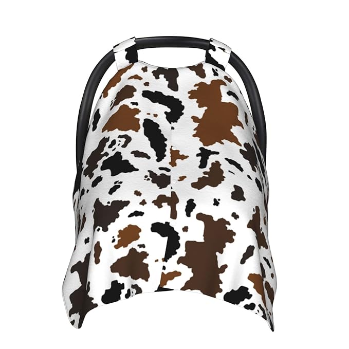 Cow Print Car Seat Cover Baby Stuff Western Infant Carseat Covers Baby Girl Highland Car Seat Canopy Boy Winter Multi Use Nursing Cover for Newborn Carseat Canopy Nursing Covers Newborn Shower Gift