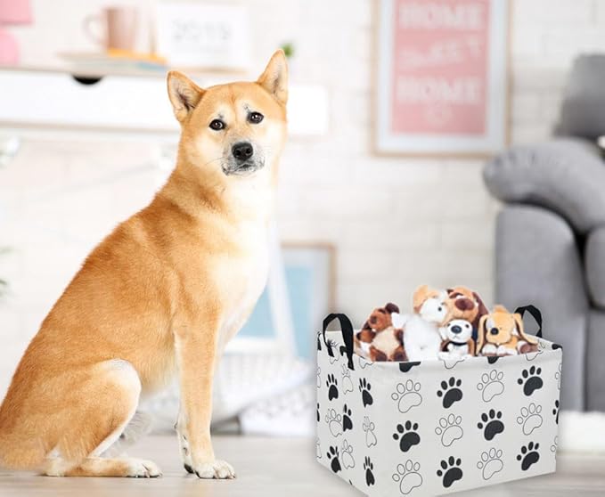 Essme Rectangular Dog Basket,Kids Storage Basket with Handles for Room Decor, Dog Bins,Puppy Storage Bin（Dog Paw）