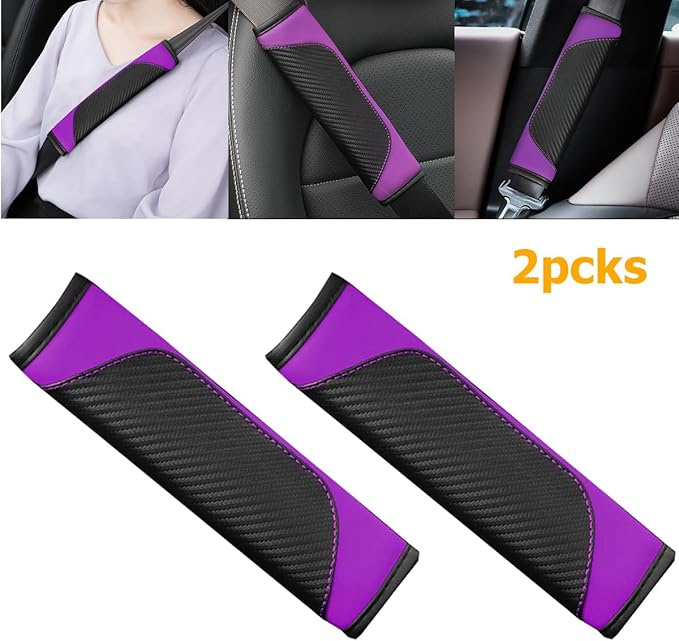 2PCS Car Seat Belt Cover, Carbon Fiber Seatbelt Shoulder Protection, Soft Car Seat Belt Strap Cushion Protect Your Neck and Shoulder, Car Accessories Seat Belt Pad for Car Truck (Purple)