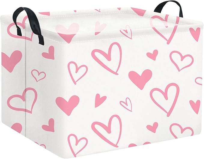 TIBAOLOVER Rectangular Heart Basket Kids Baby Girls Basket Cute Toy Storage Bin Organizer Shelf Book Love Room Decor(Pink Hearts)