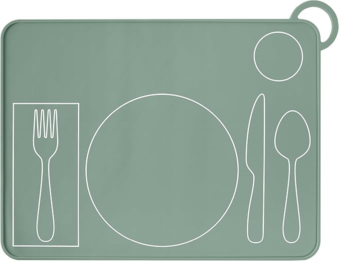 Kids Silicone Montessori Placemat for Toddlers | Children Plate Mat for Dining Table Setting | by Fire Rooster Kids (Green, 1)