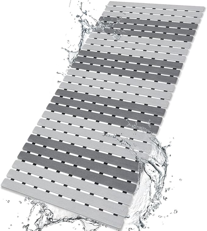 BEMISO Shower Mat Non Slip Bathtub Mat with Suction Cups and Drain Holes 37.4 x15.7 Inch Bath Mat for Tub & Shower.Easy Dry,Easy to Cut,Eco-Friendly
